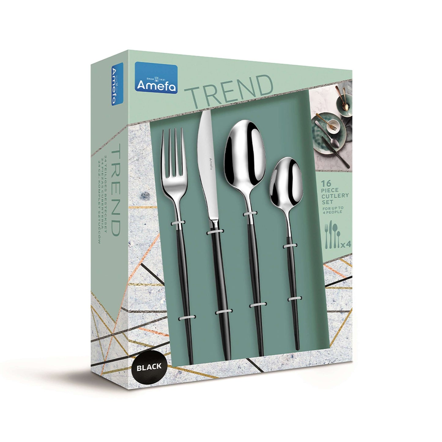 SOPRANO cutlery set 16-piece PVD black