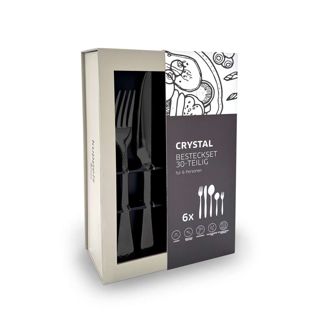 CRYSTAL cutlery set 30-piece PVD black