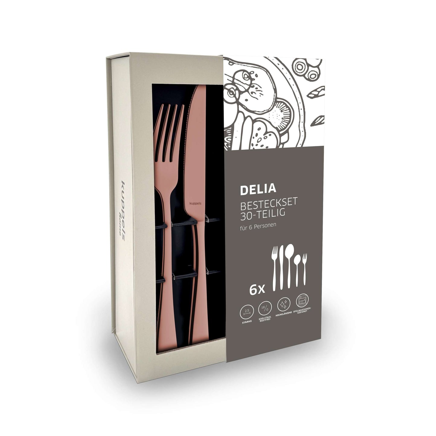 DELIA cutlery set 30-piece PVD rose