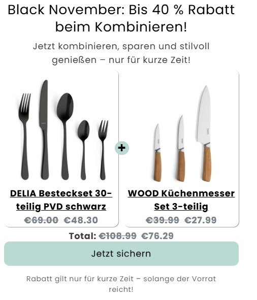 Schwarzes Besteck und scharfe Messer