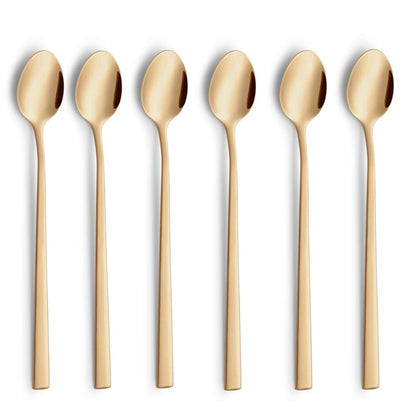 VISTA long drink/latte macchiato spoon set, 6 pieces, PVD gold