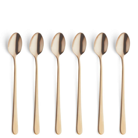 AUSTIN long drink/latte macchiato spoon set, 6 pieces, PVD gold
