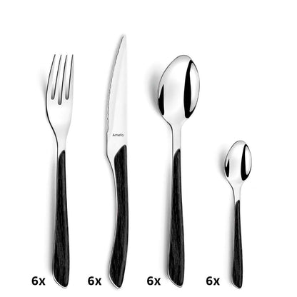 ECLAT NATURE cutlery set 24-piece wood, black