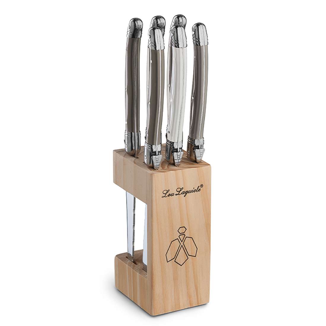 LAGUIOLE / TRADITION steak knife set in a block, 6 pieces, pearl, pepper, taupe