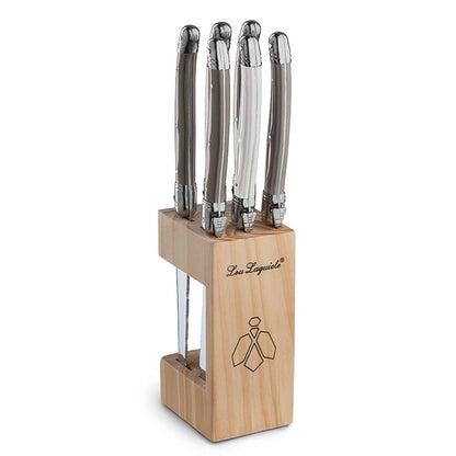 LAGUIOLE / TRADITION steak knife set in a block, 6 pieces, pearl, pepper, taupe