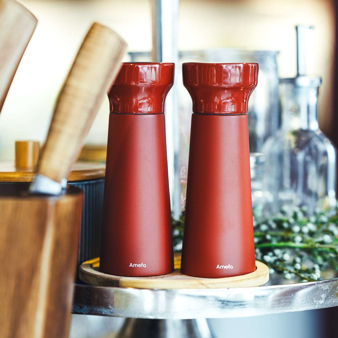 MODERN WOOD salt/pepper mill set, 2 pieces, terracotta