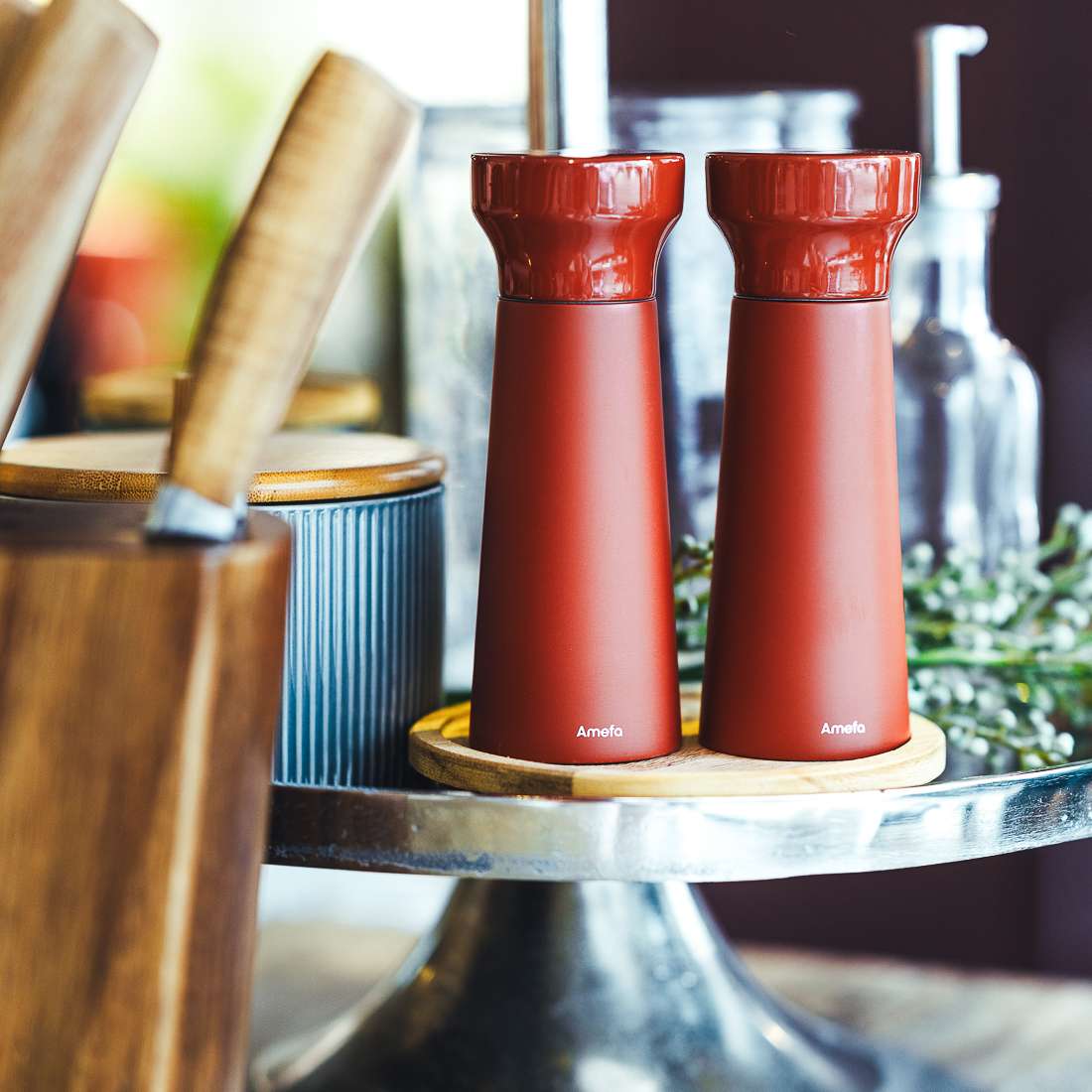 MODERN WOOD salt/pepper mill set, 2 pieces, terracotta