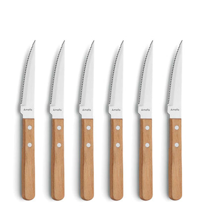 PIZZA steak knife set 6-piece wood