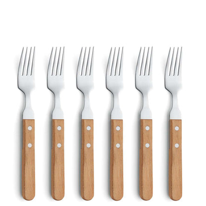 PIZZA steak fork set 6-piece wood