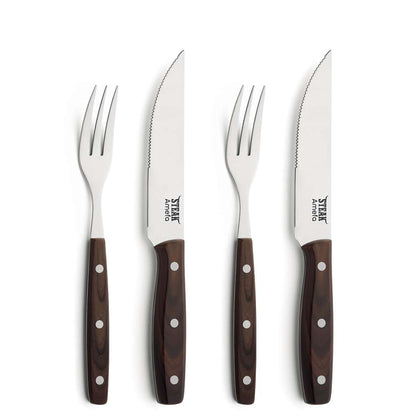 PORTERHOUSE steak cutlery set 4-piece wood