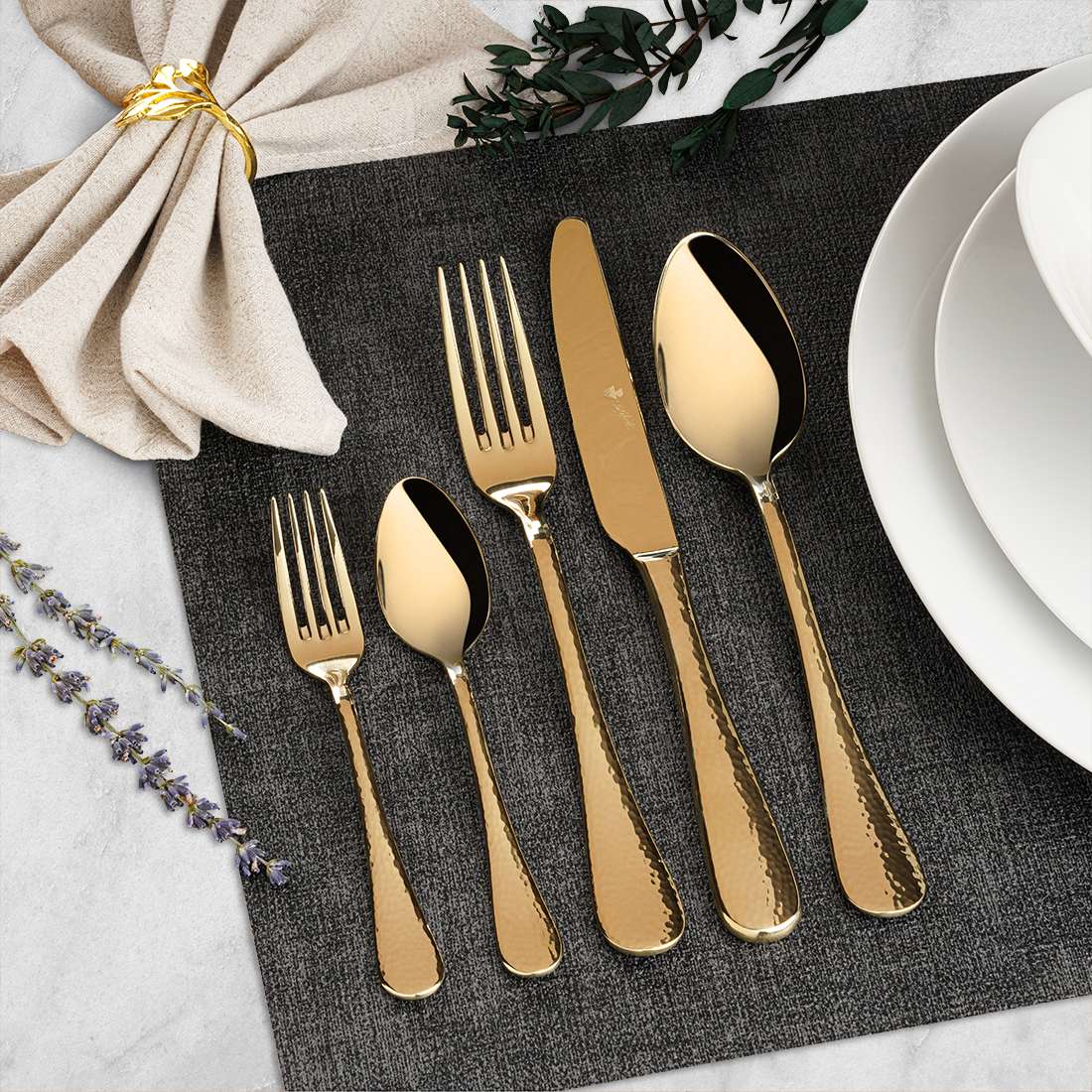 MONDO cutlery set 30-piece PVD champagne