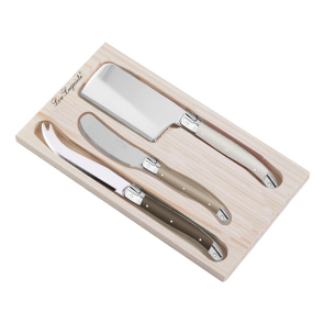 Lou Laguiole Cheese Knife Set 3-pieces pepper, perle, taupe TRADITION