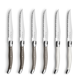 Lou Laguiole  TRADITION Steak Knife Set 6-pieces pepper, taupe, pearl