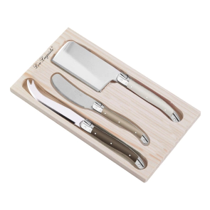 Lou Laguiole  TRADITION Cheese Knife Set 3-pieces pearl, pepper, taupe